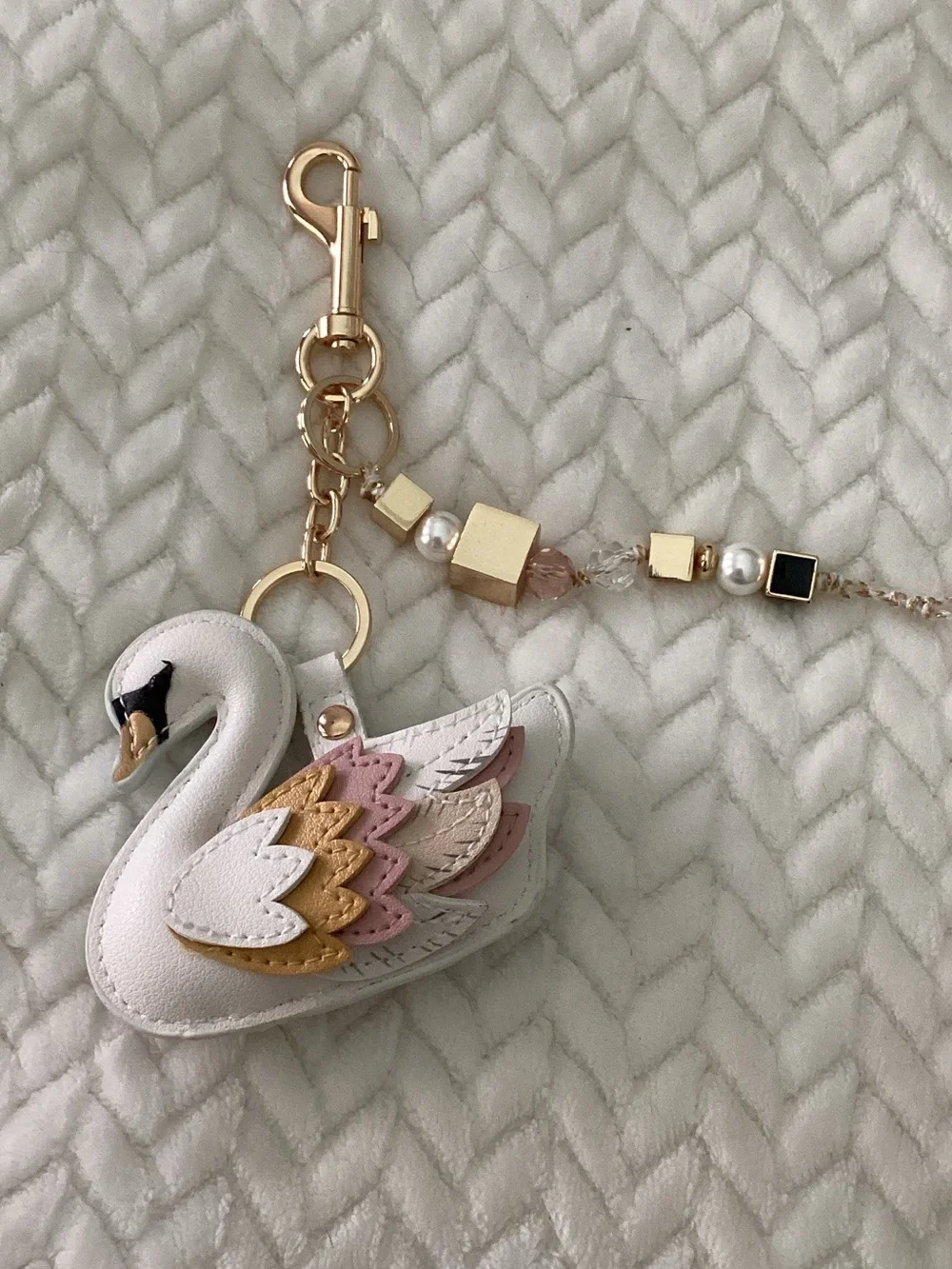 Swan Leather Purse  Charm in White, Pink & Gold